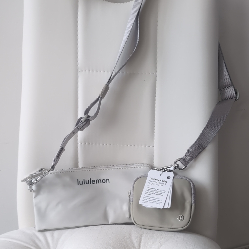 NEW Lululemon Athletica Dual Pouch Sling Light Gray Crossbody Bag Duo